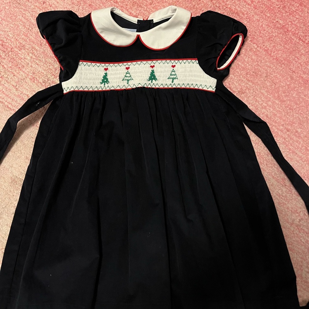 Girls Navy Christmas Dress